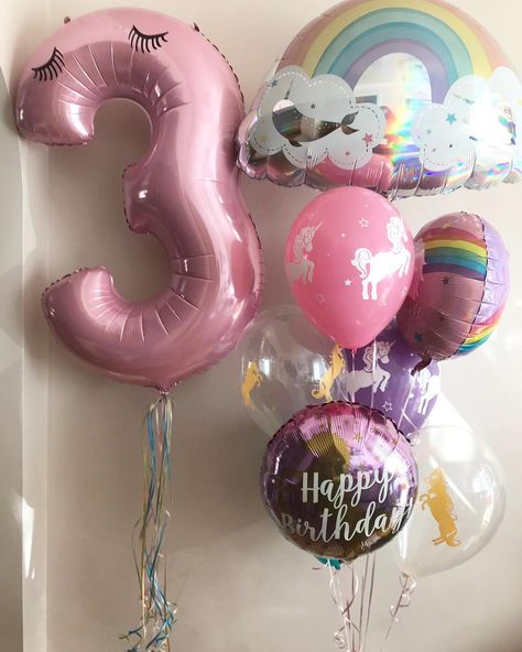 Unicorn theme birthday balloons. Happy 3rd birthday Husnaa 💖🦄 #justballoonz 3rd Birthday Balloons, Happy 3rd Birthday, Unicorn Theme, Balloon Flowers, Birthday List, Theme Birthday, Birthday Balloons, 3rd Birthday, Balloons