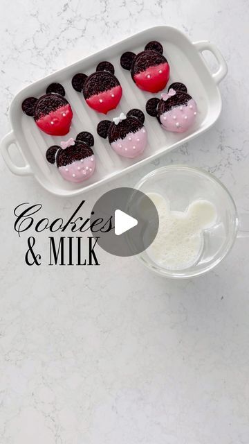 Kristen Racanati on Instagram: "Disney inspired cookies and milk 🥛 Tag a #disneylover 

What you need:
• pink + red candy melts
• extra stuffed Oreos 
• oreo minis
• heart sprinkles 
• sugar pearl sprinkles 
.
.
.
#disney #disneyfood #disneyfoodie #cookies #milkandcookies #cookiesandmilk #desserts #dessert #desserttime #kidssnack #kidssnacks #kidssnackideas #snacking #snacksonsnacks #oreo #mickey #mickeymouse #minnie #minniemouse #disneylove #disneybirthday #birthdayparty #party #partyideas #mickeybirthday #minniebirthday #disneylove" Minnie Mouse Oreos, Cookies And Milk, Heart Sprinkles, Mickey Birthday, Minnie Birthday, Milk N Cookies, Disney Birthday, Chocolate Covered Oreos, Red Candy