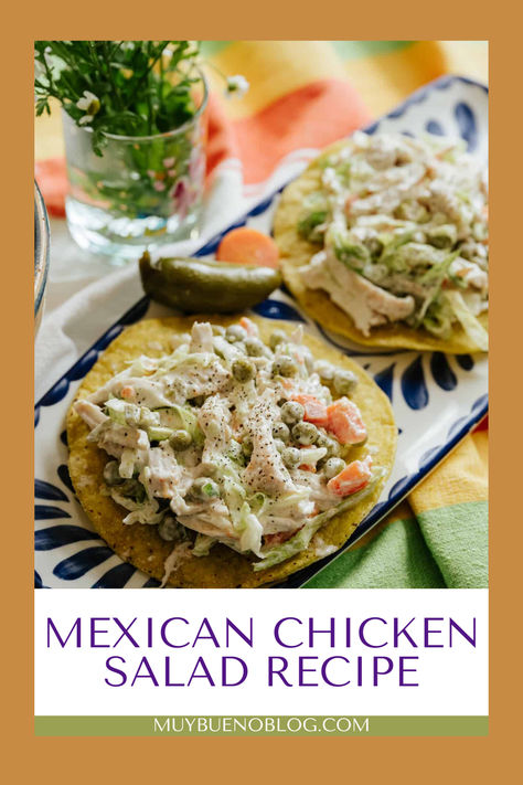 Mexican Chicken Salad is also called  Ensalada de Pollo that is full of rich and flavorful dinner to whip up. Loaded with tender poached chicken, colorful veggies, and a slightly spicy jalapeño Greek yogurt crema. Mexican Style Chicken Salad, Chicken Salad Recipe Mexican Style, Jalapeno Chicken Salad Recipe, Mexican Chicken Salad Recipe, Spicy Chicken Salad Recipe, High Protein Mexican Chicken Salad, Chicken Tex Mex Salad, Tex Mex Chicken Salad, Healthyish Southwest Chicken Salad