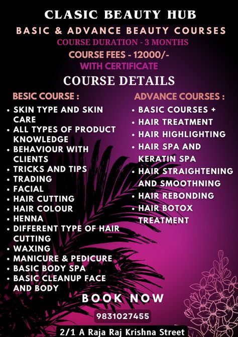 Beauty Salon Course poster for admission. Beautician Course Poster, Salon Course Poster, Beautician Course Syllabus, Beauty Parlour Offer Poster, Art Integrated Project, Course Poster, Beautician Course, Beauty Salon Marketing, Beauty Salon Posters