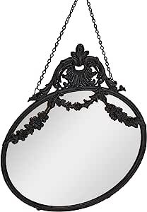 Creative Co-Op Vintage Pewter Framed Wall Mirror with Decorative Chain, Black Vampire Bedroom Aesthetic, Black Vintage Mirror, Gallery Wall With Mirror, Wall With Mirror, Vampire Bedroom, Art Deco Wood, Black Mirror Frame, Mirror Store, Framed Wall Mirror