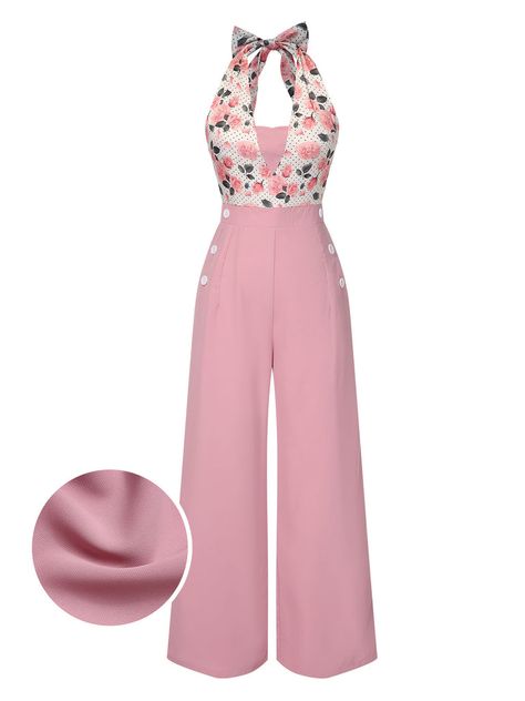 One Piece Pantsuits For Women, Satin Jumpsuit Outfit, New Look Clothes, Retro Stage, Jumpsuit Pink, 1930's Fashion, Retro Glamour, 1940s Style, 30s Fashion