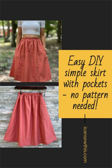 Diy A Line Skirt Pattern, How To Sew A Skirt With Pockets, Easy Womens Skirt Pattern, Elastic Waistband Skirt Pattern, One Yard Skirt Pattern, Simple A Line Skirt Pattern, Sewing Elastic Waistband Skirt, Sewing A Line Skirt, How To Make A Simple Skirt