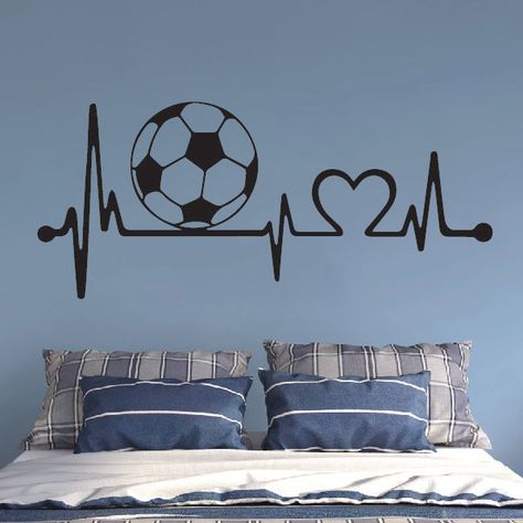 Girls Soccer Bedroom, Bedroom Decor Wallpaper, Soccer Bedroom Decor, Boys Soccer Bedroom, Soccer Themed Bedroom, Soccer Room Decor, Soccer Bedroom, Wallpaper Decor Bedroom, Baseball Decals