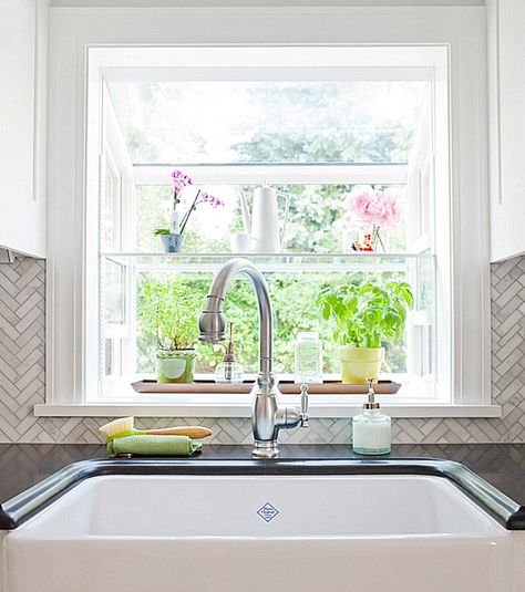 A garden window can act like mini-greenhouse, creating the perfect spot for your indoor plants to thrive. Kitchen Garden Window Over Sink, Kitchen Garden Window Ideas, Kitchen Garden Windows, Garden Window Decorating Ideas, Garden Window Kitchen, Garden Window Ideas, Kitchen Garden Window, Greenhouse Kitchen, Greenhouse Window