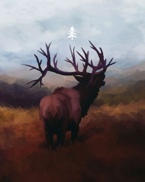 Bethany on Instagram: “With antlers outstretched like branches... . . . #digitaldrawing #digitalartist #digitalpainting #digitalillustration #digitalart #elk…” Elk Painting Easy, Antler Painting, Elk Wallpaper, Elk Illustration, Elk Painting, Elk Drawing, Elk Art, Painted Antlers, Shading Drawing