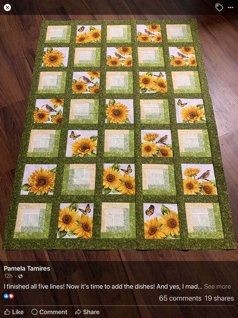 Accuquilt Quilts, Sunflower Quilt, Quilt Pictures, Strip Quilt, Panel Quilt Patterns, Lap Quilt Patterns, Sunflower Quilts, Quilting Blocks, Quilting Designs Patterns