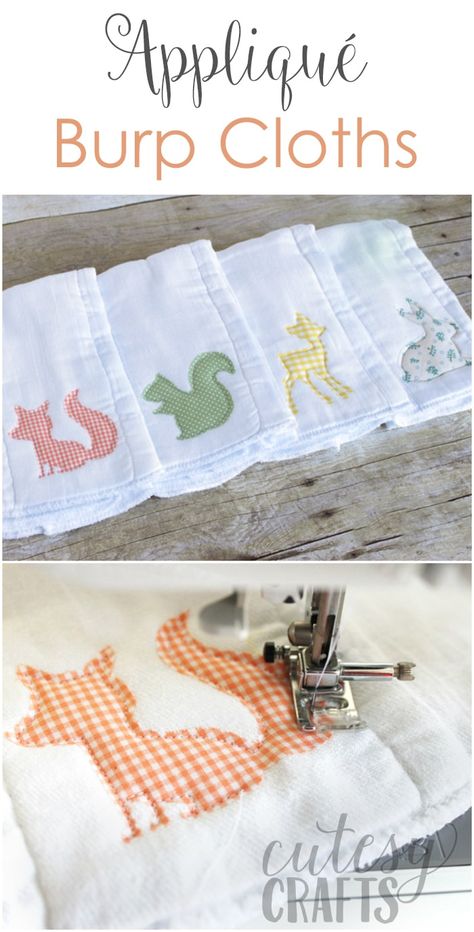 DIY Burp Cloths with Appliques Syprosjekter For Nybegynnere, Burp Cloths Diy, Diy Bebe, Baby Sewing Projects, Beginner Sewing Projects Easy, Baby Burp Cloths, Baby Projects, Leftover Fabric, Creation Couture