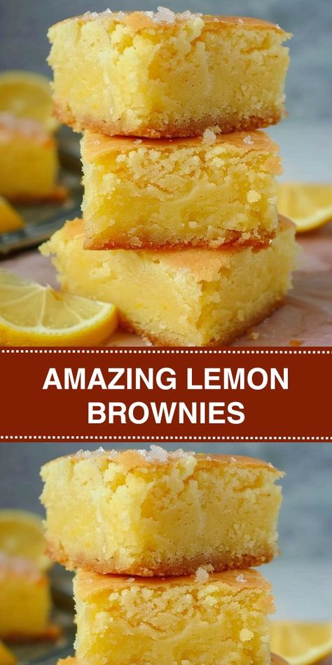 Discover the ultimate treat for lemon lovers with our Amazing Lemon Brownies recipe! Indulge in the perfect balance of tangy lemon zest and sweet brownie goodness. Easy to make and bursting with flavor, these lemon-infused Lemon Blondies Recipe, Cloud Dessert, Lemon Blondies, Light Summer Desserts, Citrus Party, Food Flavors, Lemon Brownies, Lemon Bar, Chewy Brownies