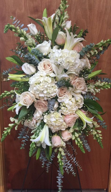 Flower Spray Arrangement, Flowers For Casket Funeral Sprays, Funeral Flower Sprays, Succulent Funeral Arrangement, Flowers For A Funeral Ideas, Cross Spray For Funeral, How To Make Urn Flower Arrangements Funeral, Floral Arrangement For Funeral, Easel Spray Sympathy Flowers