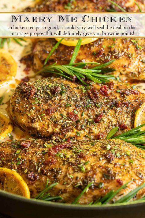 This super tender Marry Me Chicken with rosemary and sun-dried tomatoes is so delicious that it just might seal the deal on a proposal. No one has to know how easy it is! #easychickendinner, #marrymechicken, #chickenwithcreamsauce Glop Recipe, Chicken In A Skillet, Cream Sauce For Chicken, Marry Me Chicken, Rosemary Chicken, Roasted Carrots, Dried Tomatoes, Yum Yum Chicken, Sun Dried