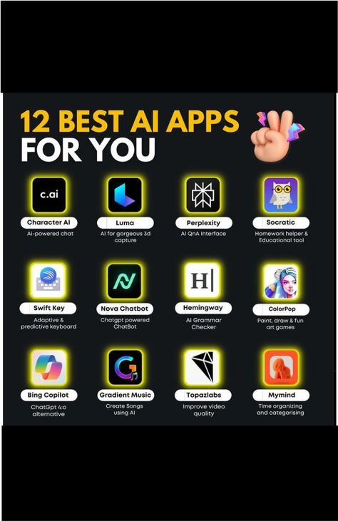 12 AI apps that will revolutionize the way you work, live, and
ai apps, ai tools apps, best ai apps, best ai tools
--
#ai #aitols #education #aiapps #aitoolsapps #bestai #bestaitools Digital Technology Design, Presentation App, Computer Hacks, Mobile Tricks, Creative Apps, Homework Helpers, Study Apps, Women Ceo, Good Photo Editing Apps