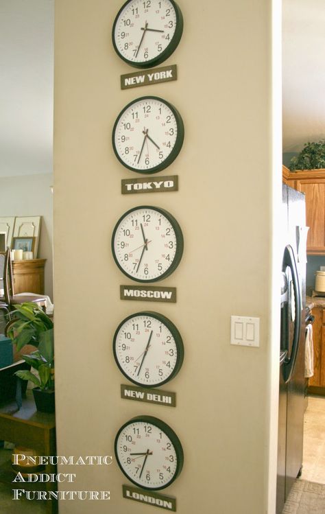 Pneumatic Addict : What Time Is It In Moscow?: Time Zone Clock Art Office Clock Wall Decor, Travel Decorations, Travel Room Decor, Time Zone Clocks, Travel Room, What Time Is It, Travel House, Black Wall Clock, Travel Theme