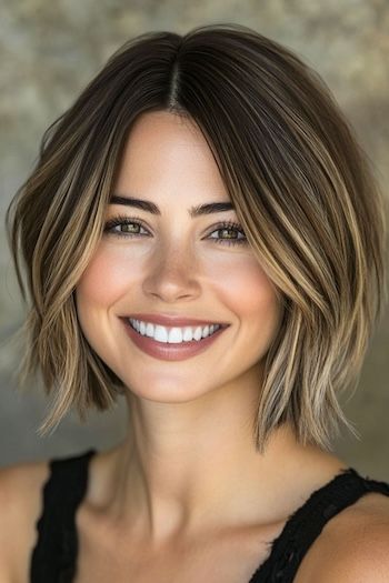 Save this pin for the best blunt bob haircuts. If you want a hairstyle that's edgy and flattering, this choppy bob is for you. The blunt ends create a bold shape, while choppy layers add movement. Long Choppy Bobs For Fine Hair, Brunette Inverted Bob, Textured Bobs For Thick Hair, Short Hairstyle Women Thick Hair 2024, Mum Bob, Angles Bob, Neck Length Haircut, Choppy Long Bob, Fall Bob Hairstyles