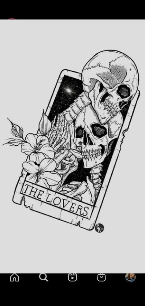 Skull Lovers Tattoos, Tarot Card Sketch, Cat Skull Tattoo Design, Skeleton Lovers Tattoo, The Lovers Tattoo Design, The Lovers Tarot Card Tattoo, The Lovers Tattoo, The Lovers Skeleton, Skeleton Couple Tattoo