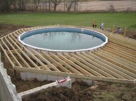 how to buid a deck around an above ground pool | Columbia City house now connected to pool with new decks Decks Around Pools, Kleiner Pool Design, Mini Piscina, Oberirdische Pools, Round Above Ground Pool, Piscina Intex, Deck Piscina, Oval Pool, Pool Deck Plans