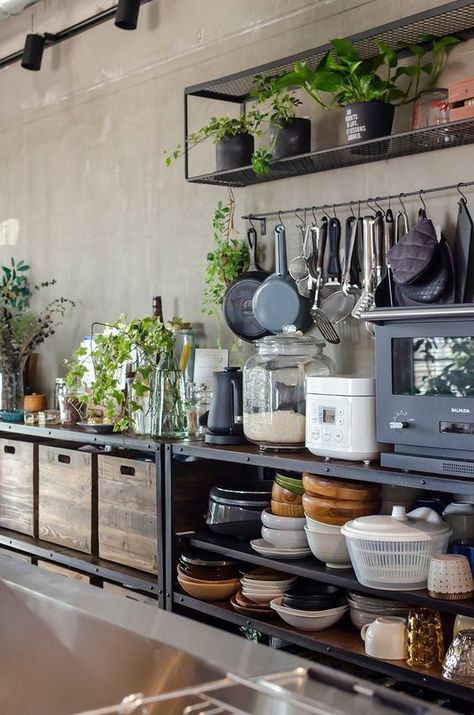 Small Kitchen Decoration, Industrial Decor Kitchen, Industrial Kitchen Design, Industrial Style Kitchen, Urban Decor, Decor Ikea, Small Kitchen Decor, Industrial Interiors, Industrial Kitchen