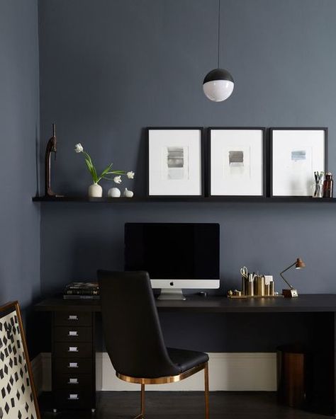 Teenager Bedroom, Black Home Office, Office Paint Colors, Office Design Inspiration, Office Room Decor, Home Office Ideas, Study Room Decor, Work Spaces, Work Station