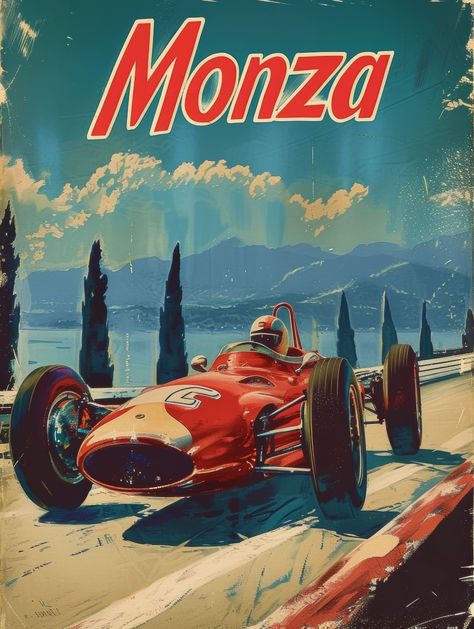 Welcome to our Monza Formula 1 Vintage Travel Poster listing! This striking digital print is a celebration of speed, design, and travel, encapsulating the thrilling essence of the Italian Grand Prix.

This poster features a vibrant depiction of a classic Formula 1 race car, set against the picturesque backdrop of Monza, Italy. Italian Grand Prix Monza, Ferrari Poster Vintage, Basement Posters, Racing Room, Retro Car Art, Formula 1 Art, Vintage Car Nursery, F1 Retro, Formula 1 Poster