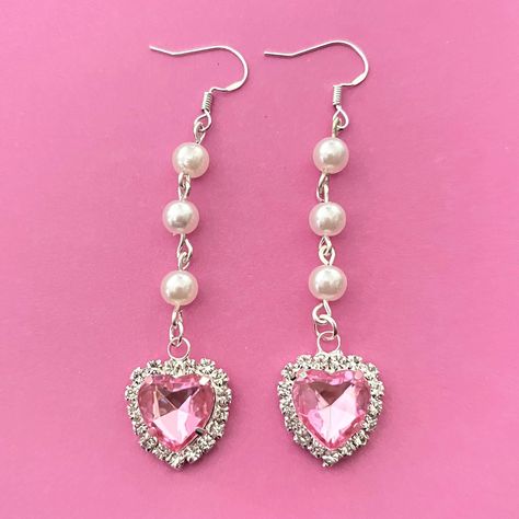 Y2K Pink Heart Earrings, 2000s Earrings, Kawaii Jewelry, McBling Accessories, Bimbocore Aesthetic by MeggiexStore on Etsy Earrings 2000s, 2000s Earrings, Rose Y2k, 2000s Jewelry, Y2k Earrings, Pink Heart Necklace, Earrings Kawaii, Pink Heart Earrings, Y2k Necklace