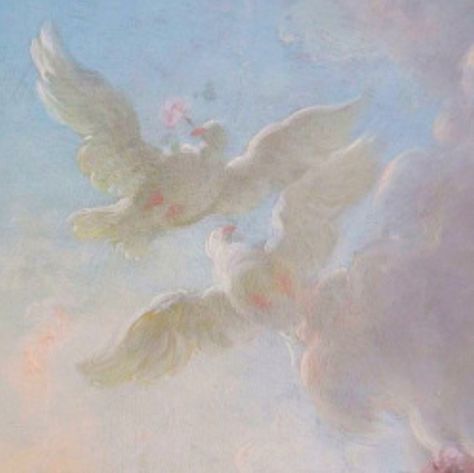 White Doves, Blue Clouds, Sunny Day, The Sky, Pink, Blue, White