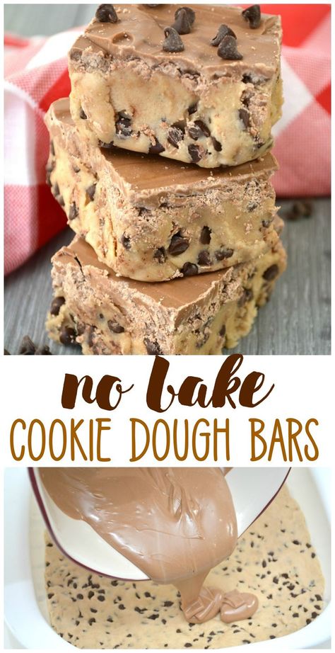 No Bake Cookie Dough Bars-easy dessert idea for kids or birthday parties. Recipe Deserts With Biscuits Easy Recipes, Five Minute Desserts No Bake, No Back Desserts, Quick No Bake Desserts Easy, Super Simple Dessert Recipes, No Bake 9x13 Dessert, Easy Dessert Recipes Few Ingredients, Easy Derrests To Make, No Bake Food For Kids To Make