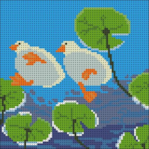 Round Cross Stitch Pattern, Duck Cross Stitch Pattern, Cool Cross Stitch Patterns, Dmc Chart, Duck Cross Stitch, Cross Stitch Patterns Easy, Crochet Pixel Art, Dmc Palette, Stitch Pokemon