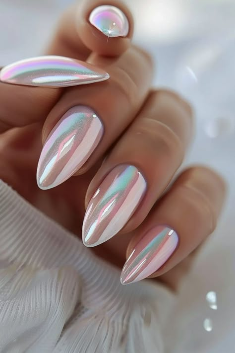 August Nails Chrome, Fun Chrome Nails Summer, Beach Dip Nails, Leo Season Nails, Beige Chrome Nails, Fun Chrome Nails, Winter Chrome Nails, Pastel Chrome Nails, Chrome Nails Ideas