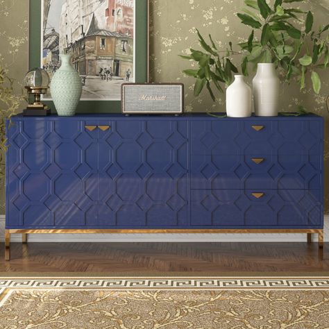 Everly Quinn Shivani 60" Sideboard with Drawers | Wayfair Sideboard With Drawers, Iron Furniture Design, Tv Stand Cabinet, Bar Essentials, Kitchen Sideboard, Living Room Cabinets, Accent Doors, Iron Furniture, Fun Color