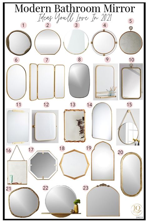 modern-bathroom-mirror-ideas Powder Room Mirror Ideas, Bathroom Vanity Mirror Ideas, Unique Bathroom Mirrors, Master Bath Mirror, Small Bathroom Mirrors, Powder Room Mirror, Bathroom Recessed Lighting, Large Bathroom Mirrors, Oval Mirror Bathroom