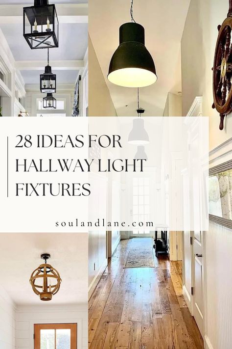 Discover the elegance of lighting with these hallway light fixture ideas that bring stylish illumination to your home. Explore a variety of designs that go beyond mere functionality, adding a touch of sophistication to your hallways. From pendant lights to sconces, let these ideas inspire you to choose fixtures that not only light up your space but also become a statement of your unique style and taste. Pendant Lights For Hallway, Interior Hallway Lighting, Organic Modern Hallway Lighting, Pendant Lights In Hallway, Hanging Lights Hallway, Stairway Landing Light Fixture, Rustic Hallway Lighting, Light At Top Of Stairs, Ceiling Hallway Lights