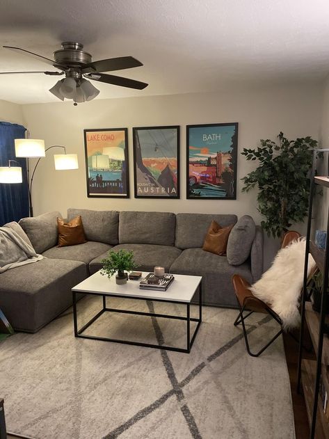 Modern Living Room For Men, Male House Decor Ideas, Small Masculine Living Room Ideas, Men’s Living Room Wall Decor, Apartment For Men Decor, Small Living Room Ideas For Men, Cozy Masculine Living Room Apartment, College Apartment Decor Men, Men’s Apartment Wall Decor