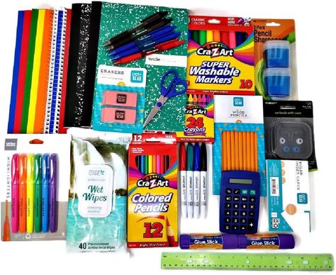 Essential School Supplies, School Supply Box, Paper Folder, Kids School Supplies, Pencil Sharpeners, School Materials, Washable Markers, School Birthday, Back To School Essentials