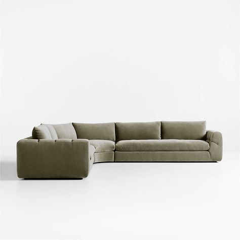 Cambria Green Velvet 3-Piece Wedge Sectional Sofa | Crate and Barrel Lshapesofa Living Room, Low Back Couch, Basement Sectional, Slipcovered Sectional Sofa, L Shape Couch, L Shaped Sectional Sofa, Sectional Sofa Slipcovers, Couches Living, Fireplace Room