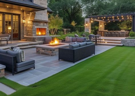 Outdoor Entertainment Spaces: Bringing Fun to Your Backyard Entertaining Backyard Layout, Large Flat Backyard Ideas, Large Backyard Design Layout, Amazing Backyards For Entertaining, Huge Backyard Ideas, Garden Backyard Aesthetic, Rectangle Backyard Ideas, Gorgeous Backyards, Big Backyard Ideas