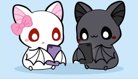 Goth X Kawaii Couple, Cute Bat Character, Pastel X Goth Couple, Goth Love Art, Goth And Kawaii Couple, Emo Couple Art, Goth Pfp Matching, Girlfriend Relatable, Goth Couple Art