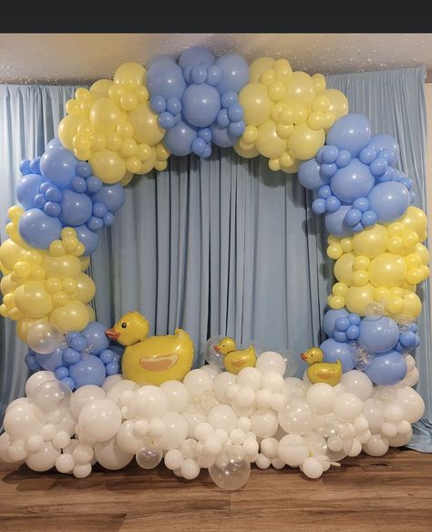 Duck Birthday Theme Decoration, Rubber Ducky Balloon Arch, Duck Theme Party, Rubber Duck Birthday Party Ideas, 1st Birthday Rubber Duck Theme, Rubber Ducky Themed 1st Birthday, Rubber Duck Baby Shower Ideas, Duck Birthday Theme, Rubber Duckie Baby Shower Ideas