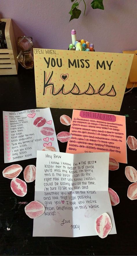 I Miss Your Kisses, Miss Your Kisses, Diy Relationship Gifts, Open When Letters For Boyfriend, A Couple Kissing, Open When Cards, Cute Anniversary Gifts, Diy Anniversary Gift, Birthday Gifts For Boyfriend Diy