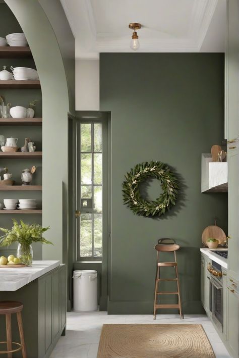 Immerse your kitchen in the ethereal hue of Acacia Haze SW 9132. Discover how Misty Morning Greens can transform your space in this daily interior designer routine. #Ad #homedecor #homedesign #kitchen #Painthome interiorarchitecture best Wall Colors for kitchen Colors Bright Room Colors best colors combinations  Home Remodeling Modern Paint Colors 2024 Sage Wall Color Kitchen, Green Paint For Kitchen, Green Walls In Kitchen, Kitchen Paint Colors For Walls, Green Accent Wall Kitchen, Kitchen Paint Colors With White Cabinets, Sw Acacia Haze, Green Walls Kitchen, Kitchen Wall Color Ideas