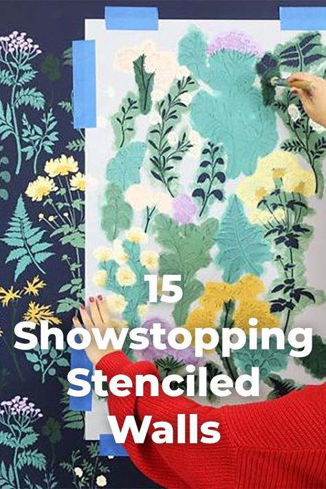 Stencil Mural Wall Ideas, Wall Stencil Flower, Unique Stencil Designs, Floral Stencils For Walls, Stencil Wallpaper Patterns, Flower Stencil Wall Paint, Stenciled Kitchen Walls, Cricut Wall Stencil Ideas, Cricut Wallpaper Stencil