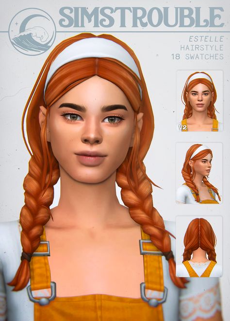 ESTELLE by simstrouble | simstrouble on Patreon Sims 4 Cc Maxis Match Hair Braid, Sims 4 Cc Orange Hair, Sims Trouble Cc, Sims 4 Cc Hair Plaits, Sims 4 Cc Boho Hair, Simstrouble Hair Cc, Daylifesims Sims 4 Hair, Sims 4 Cc Updo Hair, Ts4 Mm Hair