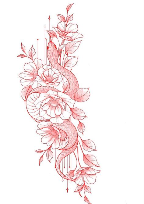 Snake And Roses Tattoo Design, Snake Flowers Tattoo Design, Snake And Flowers Tattoo Back, Best Floral Tattoos, Snakes And Flowers Tattoo, Snake Roses Tattoo, Snake And Rose Tattoo Design, Snake And Flowers Tattoo Design, Snake Flower Tattoo Design