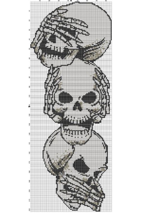 see no evil skulls cross stitch - Craft with Cartwright Skulls Cross Stitch Patterns, Free Skull Cross Stitch Pattern, Skull Cross Stitch Pattern Free, Skull Pixel Pattern, Cross Stitch Patterns Goth, Pixel Art Pattern Skull, Cross Stitch Skull Pattern, Crochet Skull Blanket Pattern Free, Cross Stitch Designs Pattern