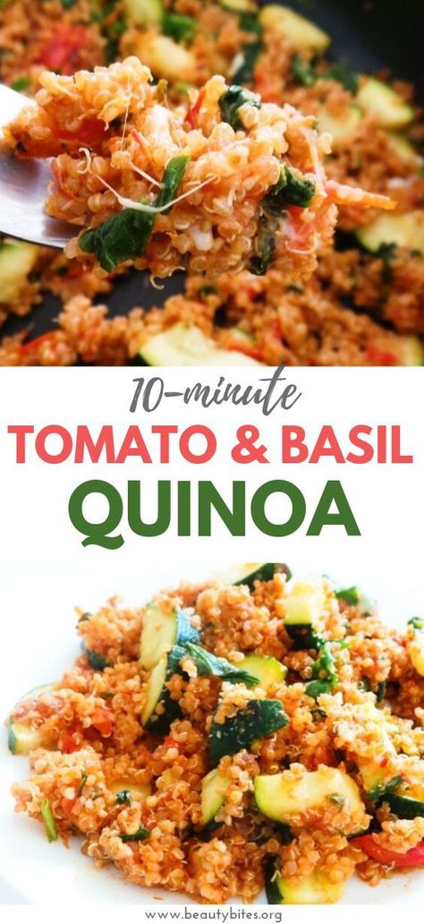 This quick tomato quinoa risotto is a very easy, super healthy dinner idea! Gluten-free, vegetarian recipe with a simple vegan option. Basil Quinoa, Quinoa Risotto, Quinoa Recipes Easy, Quinoa Recipes Healthy, Quinoa Recipe, Easy Vegetarian Dinner, Recipe Healthy, Quinoa Recipes, Tomato Basil