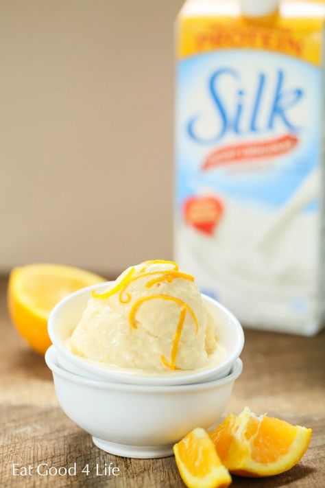 4 ingredient vegan orange creamsicle ice cream | Eat Good 4 Life Vegan Orange Creamsicle, Orange Creamsicle Ice Cream, Creamsicle Ice Cream, Vegan Gelato, Almond Milk Ice Cream, Soy Allergy, Orange Ice Cream, Vegan Ice Cream Recipe, Nice Cream Recipe