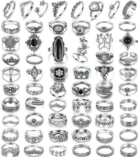 Stone Rings Aesthetic, Aesthetic Snake, Rings Set For Women, Goth Ring, Y2k Rings, Rings Stacking, Rings Aesthetic, Gothic Ring, Walmart Jewelry