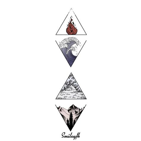 Four Elements Tattoo Design, 4 Elements Drawing, Avatar The Last Airbender Tattoo Ideas, Avatar Tattoo Ideas, 4 Elements Tattoo, Element Tattoos, Elemental Tattoo, Element Bending, Four Elements Tattoo