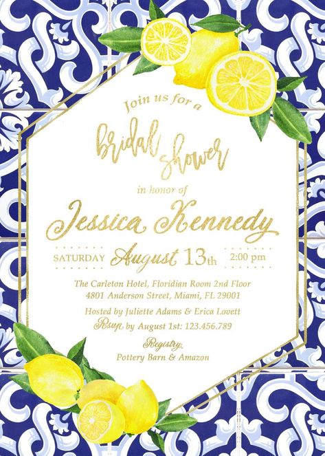 Lemon Invitations, Blue Bridal Shower Invitations, Couples Baby Shower Invitations, Boy Baby Shower Ideas, Blue Bridal Shower, Couples Baby Showers, Coed Baby Shower, Baby Shower Invitaciones, Blue Bridal