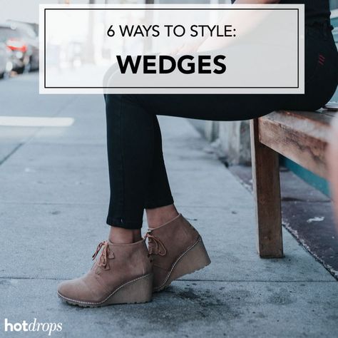 6 fabulous outfit ideas to show off your wedges #trending #wedges #wedgetrainers #wedgewellies How To Style Wedge Boots, Wedge Boot With Dress, Outfits With Wedge Boots, Black Wedge Boots Outfit, Wedge Ankle Boots Outfit, Black Wedge Booties Outfit, Wedge Boots Ankle Outfits, Wedge Shoes Outfits, Outfits With Wedge Heels