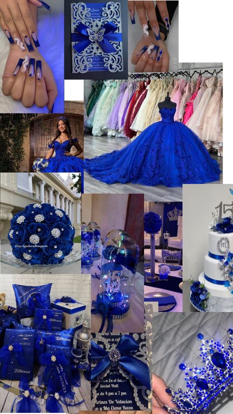 Quince Dark Blue Theme, Quinceanera Decorations Royal Blue, Quinceanera Themes Blue, Royal Blue And Silver Quinceanera Theme, Quince Dark Blue, Royal Blue Centerpieces Quinceanera, Royal Blue Asthetics, Quince Royal Blue, 15 Themes Quinceanera